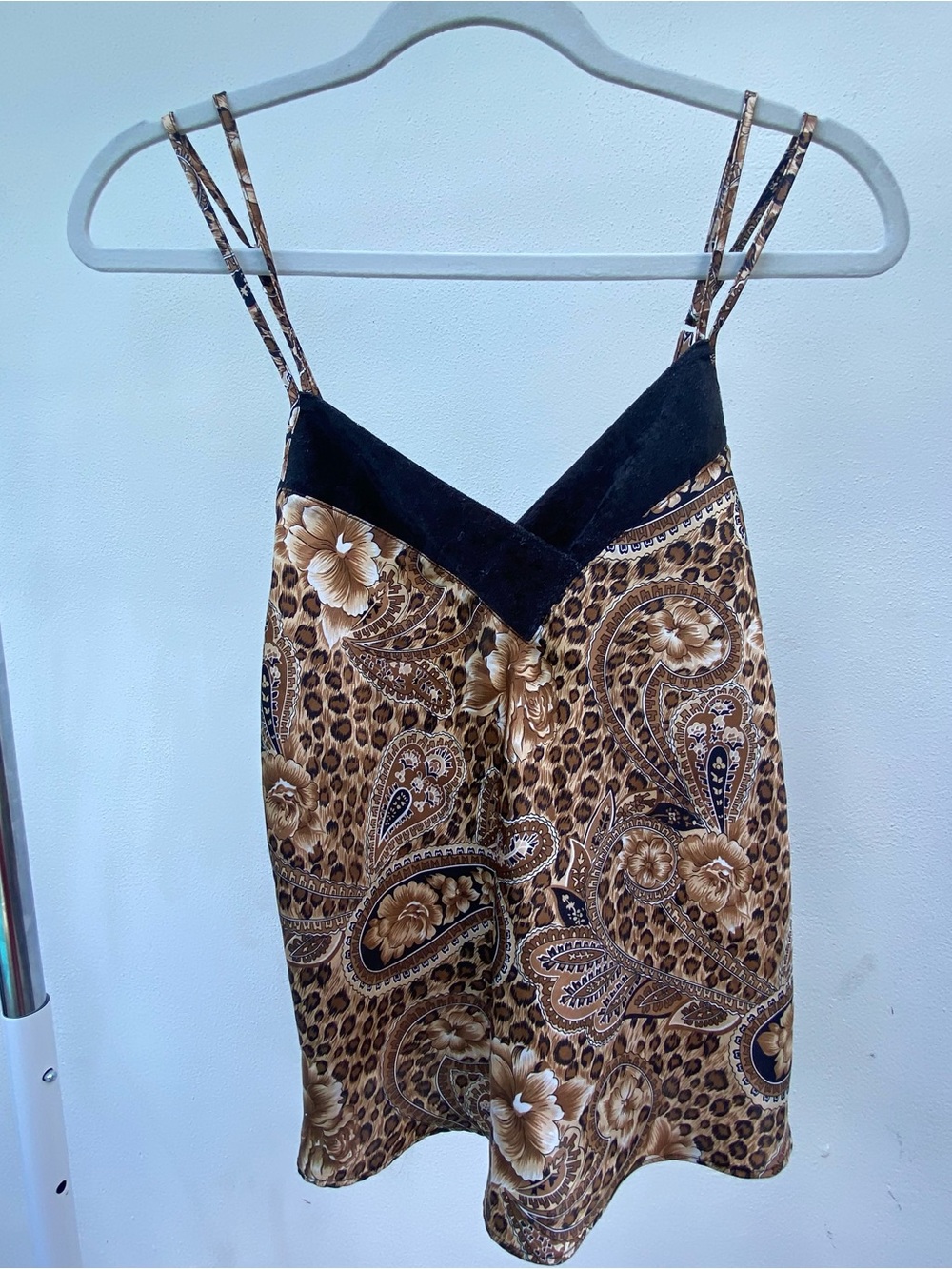 Y2K Black Velvet & Animal Print Paisley Satin Tank Top Size Medium